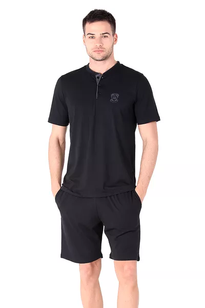 طقم شورت قطن عادي من Ds Damat باللون الأسود