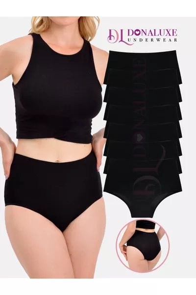 Damen Hohe Taille Slip Schwarz Baumwolle Weicher Stoff 7er-Pack