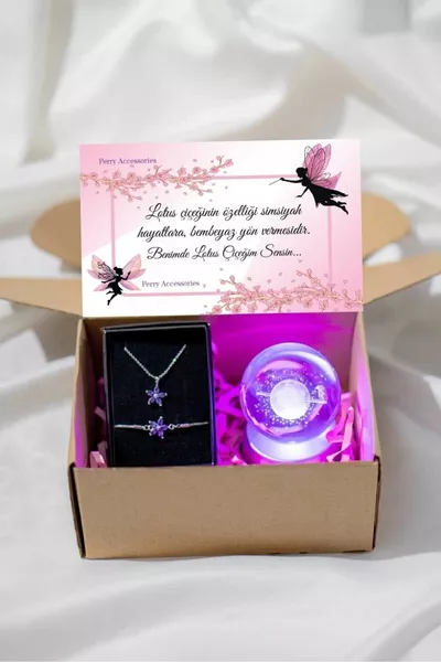 Edelstahl Lotus Kette und Armband mit Farbwechselndem 3D-Saturn-Mädchen-Kugel als Geschenk für den Partner