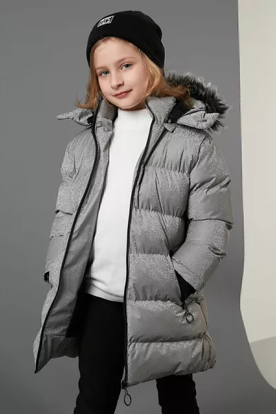 Girls' Winter Jacket with Faux Fur Collar, Plush Lining, Removable Hood, Slim Fit, Size 5