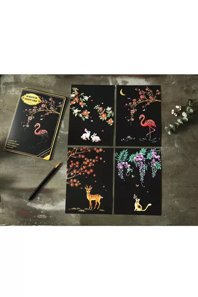 Тетрадка във формата на дъга Rainbow Дървен молив 8 листа  Спирална Магическа хартия за драскане