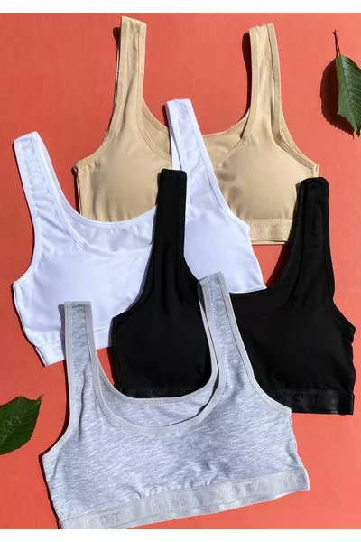 Thick Strap 4-Pack Padded Half Tank Top in Nude, Black, Gray, and White (M=, L=, XL=) 