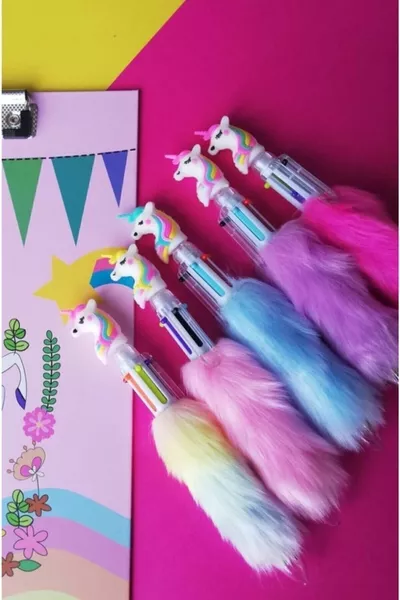 Еднорог 6 цветни плюшени химикалки