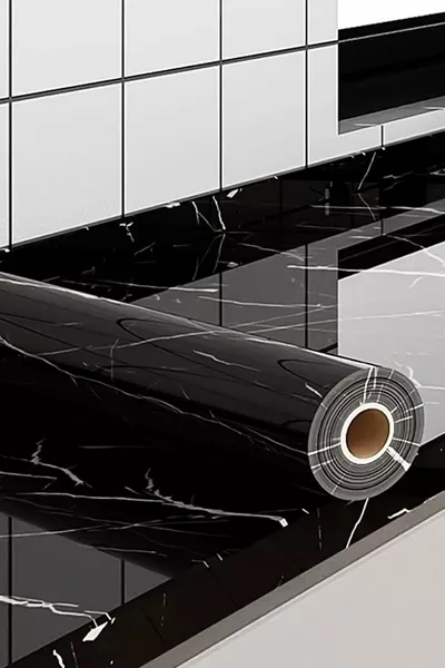 Shelf Cover Pull Cabinet Interior Lining Marble Pattern Black Roll 5 Meters