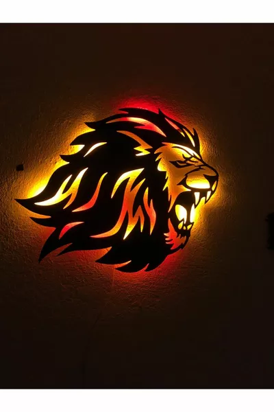 Деревянная картина с LED-подсветкой 'Лев'  см