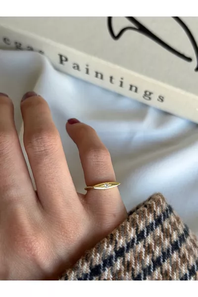 Gold North Star Stone Thin Pinky Ring