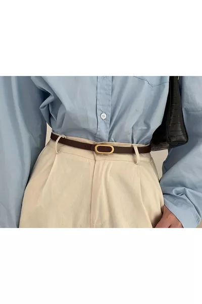 حزام نسائي رفيع ذهبي بمشبك بيضاوي للبنطلون، القميص، السترة، الفستان، الكنزة