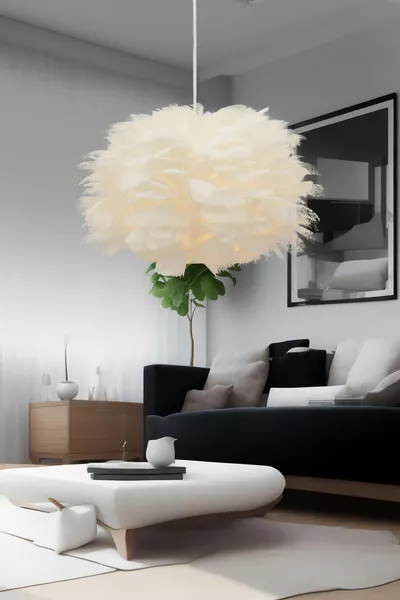 ثريا معلقة بيضاء منفردة مغطاة بالوبر بيليناي، ثريا معلقة حديثة للمطبخ وغرفة المعيشة