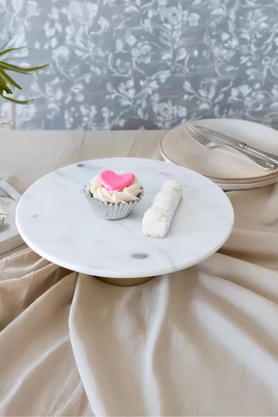 Mermer  Cm Metal Ayaklı Beyaz Yuvarlak Sunum Tabağı