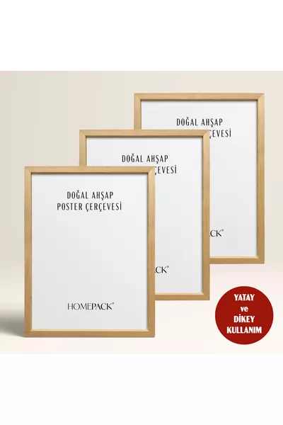 NATUURLIJKE HOUTEN 3-delige Posterlijst, dennenhout, lege lijst met beschermend voorkant NATUURLIJK-HOUT-LIJST-DRIEDELIG