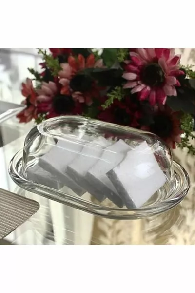 Комплект от 2 стъклени базови съдове с капак за масло и сирене за закуска, за съхранение и сервиране