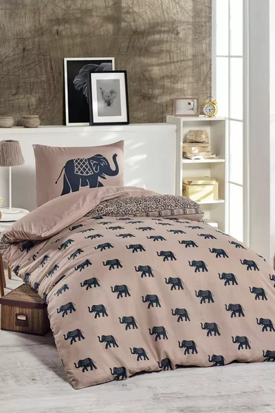 Eenpersoons Junior Dekbedovertrekset Olijfblauw