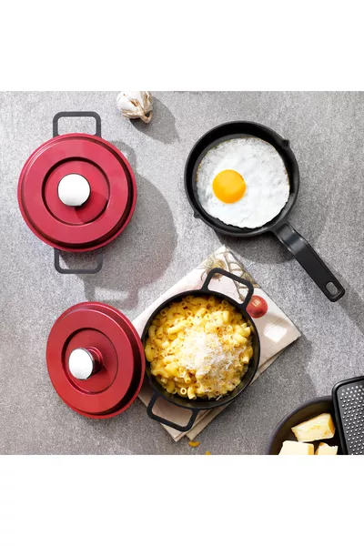 Retro Cast Mini Gusseisentopf-Set 5-teilig - Rot