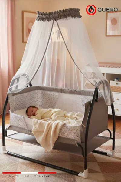 Cocoon Mother Side Cradle, Rocking, Fixed, With Basket, With Tulle, * cm Large Cradle, Thick Mattress Cradle