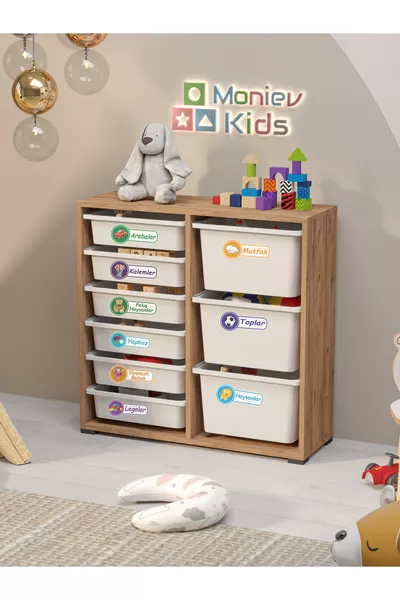 Armoire polyvalente Beyza avec 9 paniers et autocollants pour jouets