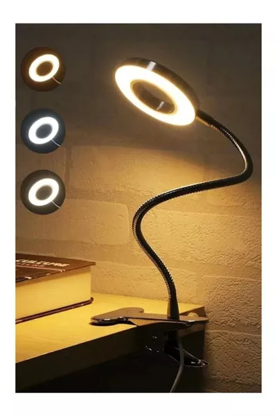 Настольная лампа для чтения с зажимом, светодиодная, регулируемое освещение, 3 цвета, ночник, держатель для телефона, с подарком