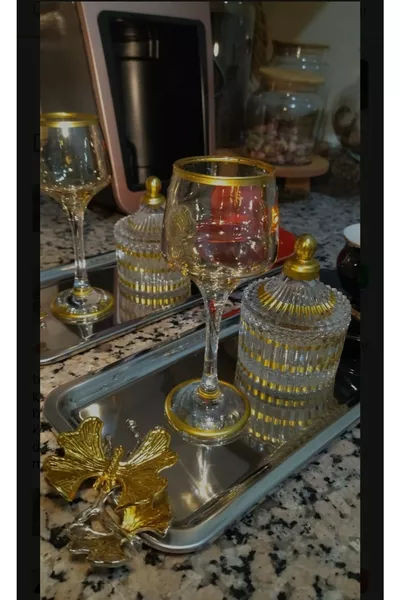 صينية قهوة مستطيلة من الستانلس ستيل 6 قطع مع فراشة للعرض الفاخر