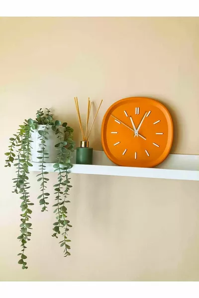 TR Декоративен Цветен Квадратен Стенен Часовник от Полиестер, Оранжев,  см, Батерии