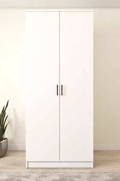 Ases  Wide Wardrobe 2-Door 2-Rail Closet White - Sapphire Oak