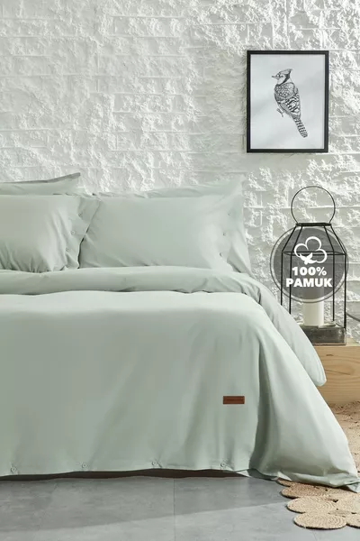 Plain Double Cotton Washable Duvet Cover Set - Sage