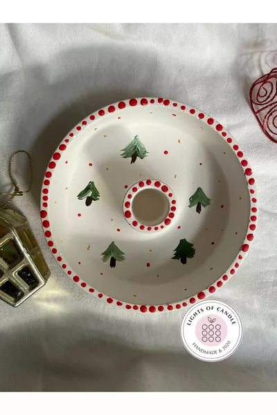 Ръчно изработен свещник с модел на коледно дърво / за тамян