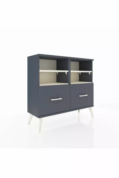 خزانة أرجيس مع 4 رفوف ودرجين، لون أنثراسيت/حجر العقيق