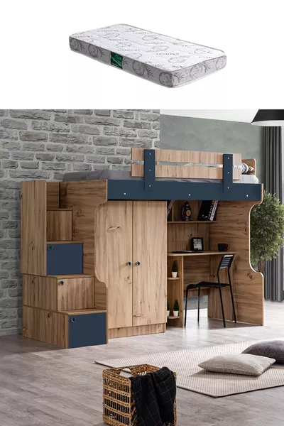 Ranza, Riva Ranza Çalışma Masası 2 Kapaklı Dolap 1 Adet Comfort Yatak