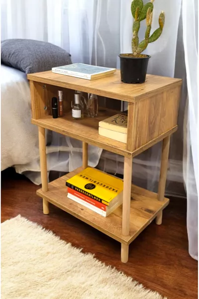 2-ladige Moderne Nachtkastje Slaapkamer Bedside Organizer Houten Poot Bijzettafel