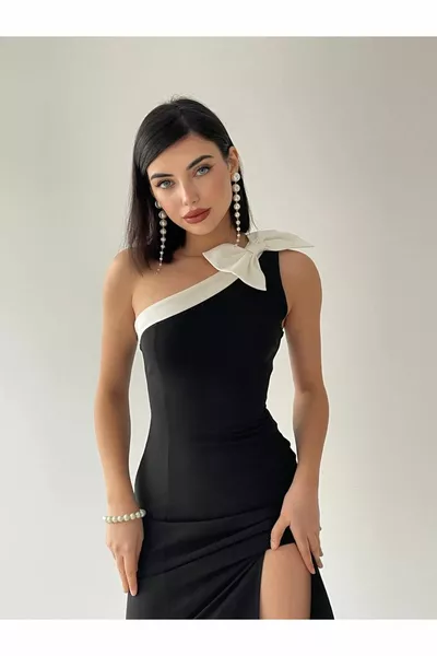 Robe longue fendue à ruban Atlas pour femme