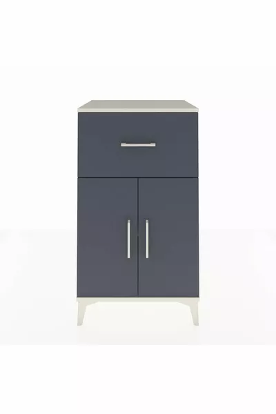 Hyperion Nightstand with One Shelf, One Drawer, and Two Doors Moonstone-Anthracite