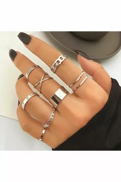 Women's -Piece Silver Ring Set