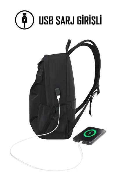 حقيبة كمبيوتر محمول و حقيبة ظهر سوداء مع قماش مقاوم للماء وسحاب