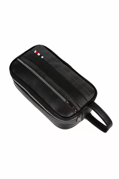 Men's Black Leather Portfolio Clutch Shaving, Grooming, and Daily Handbag