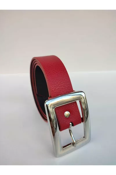 حزام نسائي أحمر بمشبك كروم