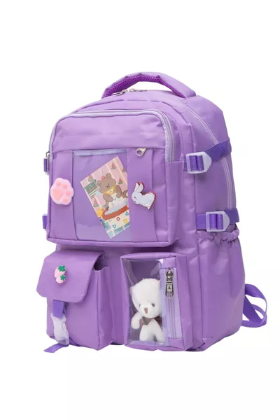 شنطة مدرسية يومية محلية بأسلوب كاوايي كوري كاملة بالإكسسوارات للبنات والأولاد مع حقيبة غداء ومقلمة