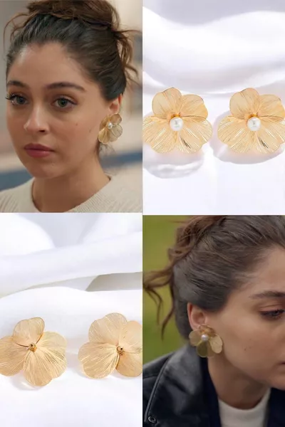 Leyla Pearl Flower Steel Earrings Gold Plated