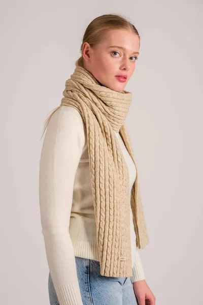 Women's Braided Soft Touch Scarf Beige 