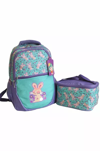 حقيبة ظهر وحقيبة طعام للمرحلة الابتدائية بشكل أرنب