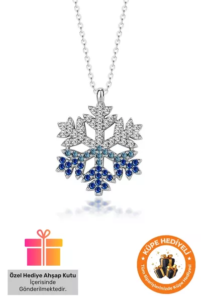 Колие с кутия за подарък, сребърно покритие, снежинка, синьо-бял камък, родиево покрито снежно колие