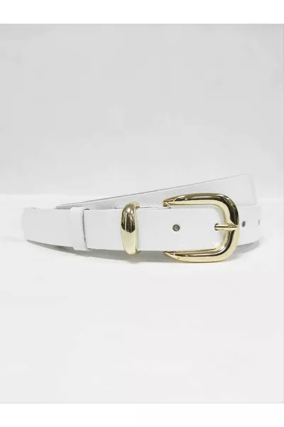 % Echtes Leder Weiße Damen-Gürtel mit Goldschnalle