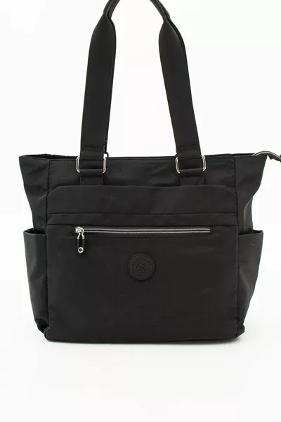 حقيبة يد وكتف نسائية سوداء اللون من قماش الساتان مقاومة للماء متعددة الاستخدامات وعينها كثيرة