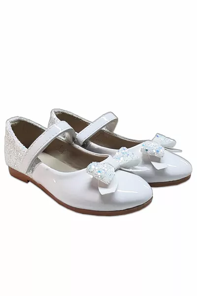 White Glitter Patent Leather Girls' Ballet Flats
