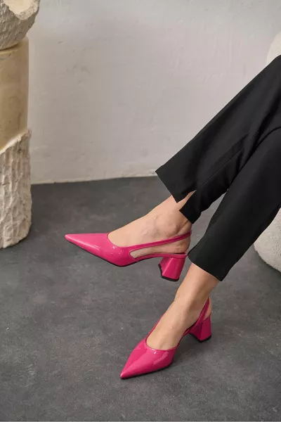 ييفا فوشيا ظهر حزام مفتوح مدبب إصبع القدم نسائي بكعب سميك