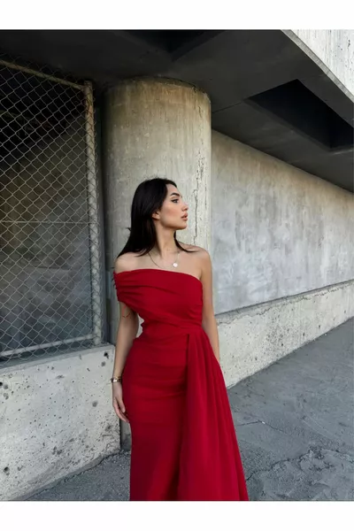 الذيل الكتف التفاصيل فساتين السهرة بورجوندي