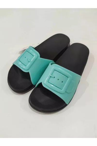 Mintgroene anatomische zool zachte kunststof extra lichte dames slippers voor zwembad, zee, strand, huis en straat