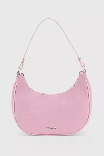 Borsa a mezza luna in tela rosa da donna 