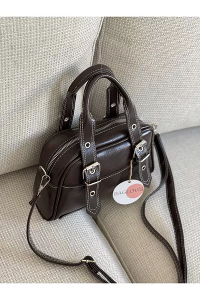 BORSA A TRACOLLA DA DONNA CAFFÈ CON DETTAGLIO FIBBIA REGOLABILE  