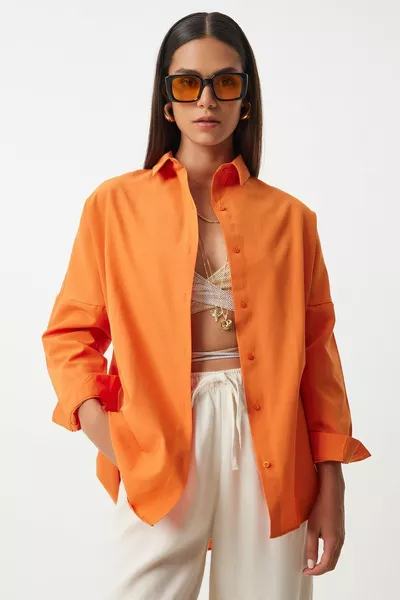 قميص أساسي كبير الحجم برتقالي 