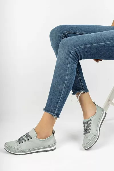 Chaussures décontractées pour femmes en cuir véritable bleu 