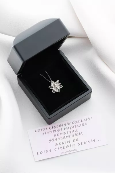  Sterling Silver White Lotus Flower Necklace in Lighted Box